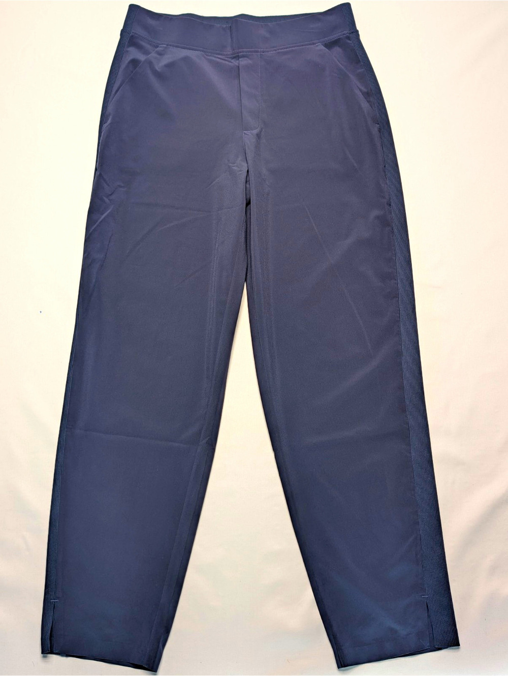 Athleta Brooklyn Ankle Pants Navy Pull-On Elastic Waist Pockets Ribbed Trim Sz 6